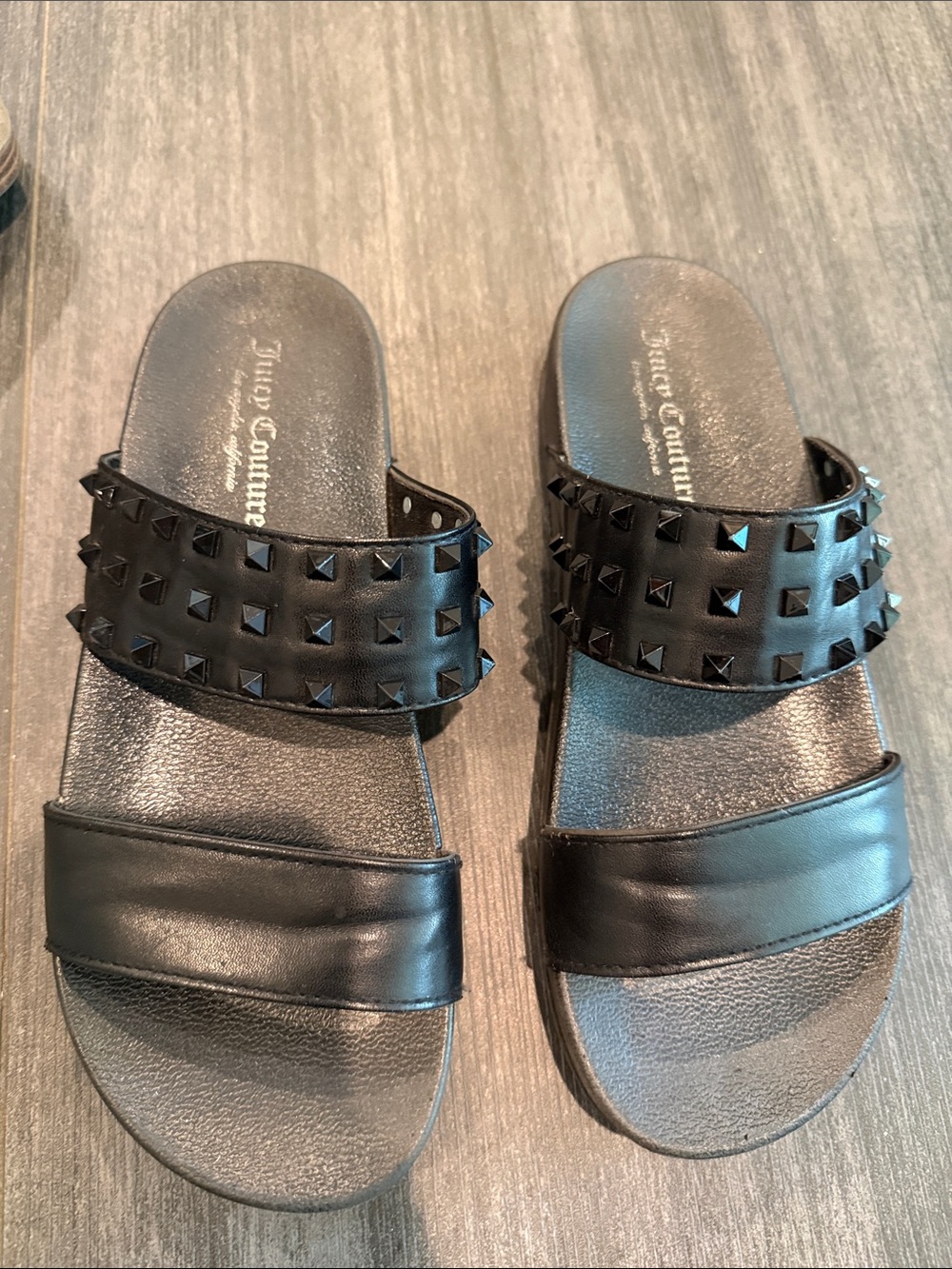 Juicy Couture Black Studded Double-Strap Slide Sandals